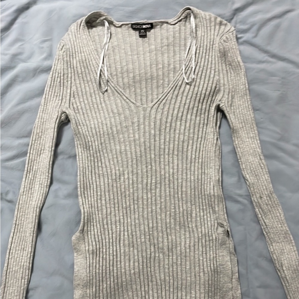 Light Gray Ribbed V-Neck Sweater (NEVER wore)